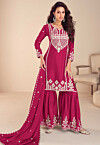 Embroidered Chinon Silk Pakistani Suit in Magenta