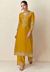 Embroidered Chinon Silk Pakistani Suit in Mustard