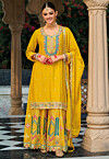 Embroidered Chinon Silk Pakistani Suit in Mustard