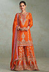 Embroidered Chinon Silk Pakistani Suit in Orange