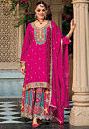 Embroidered Chinon Silk Pakistani Suit in Pink