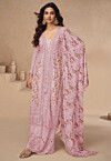 Embroidered Chinon Silk Pakistani Suit in Pink