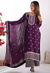 Embroidered Chinon Silk Pakistani Suit in Purple