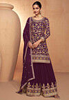 Embroidered Chinon Silk Pakistani Suit in Purple