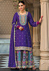 Embroidered Chinon Silk Pakistani Suit in Purple