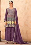 Embroidered Chinon Silk Pakistani Suit in Purple
