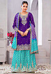 Embroidered Chinon Silk Pakistani Suit in Purple