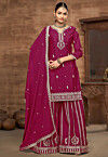 Embroidered Chinon Silk Pakistani Suit in Magenta