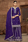 Embroidered Chinon Silk Pakistani Suit in Purple