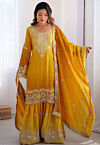Embroidered Chinon Silk Pakistani Suit in Yellow Ombre