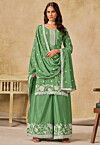 Embroidered Chinon Silk Scalloped Pakistani Suit in Green