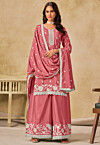 Embroidered Chinon Silk Scalloped Pakistani Suit in Pink