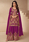Embroidered Chinon Silk Scalloped Pakistani Suit in Magenta