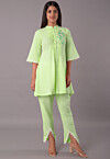 Embroidered Rayon CO Ord Set in Light Green