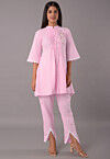 Embroidered Rayon CO Ord Set in Light Pink