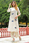 Embroidered Cotton A Line Kurta Set in Off White