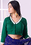 Embroidered Cotton Blouse in Dark Green
