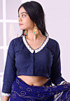 Embroidered Cotton Blouse in Navy Blue