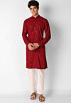 Embroidered Cotton Kurta in Maroon