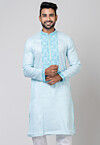Embroidered Cotton Kurta in Sky Blue