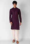 Embroidered Cotton Kurta in Wine