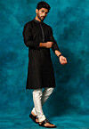 Embroidered Cotton Kurta Set in Black