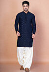 Embroidered Cotton Kurta Set in Navy Blue