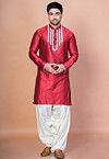 Embroidered Cotton Kurta Set in Red