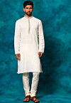 Embroidered Cotton Kurta Set in White