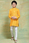 Embroidered Cotton Kurta Set in Yellow