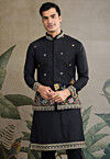 Embroidered Cotton Kurta with Jacket in Black