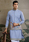 Embroidered Cotton Kurta with Jacket in Blue