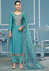 Embroidered Cotton Pakistani Suit in Blue