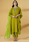 Embroidered Cotton Pakistani Suit in Olive Green