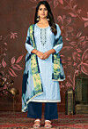 Embroidered Cotton Pakistani Suit in Sky Blue