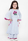 Embroidered Cotton Rayon A Line Kurta Set in Light Blue