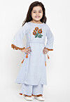 Embroidered Cotton Rayon A Line Kurta Set in Light Blue
