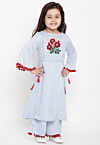Embroidered Cotton Rayon A Line Kurta Set in Light Blue