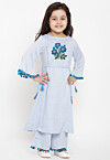 Embroidered Cotton Rayon A Line Kurta Set in Light Blue