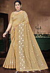 Embroidered Cotton Saree in Beige