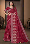 Embroidered Cotton Saree in Maroon