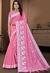 Embroidered Cotton Saree in Pink