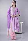 Embroidered Cotton Silk A Line Suit in Light Purple