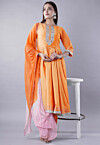 Embroidered Cotton Silk A Line Suit in Orange