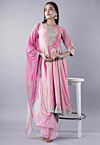 Embroidered Cotton Silk A Line Suit in Pink