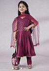 Embroidered Cotton Silk A Line Suit in Purple