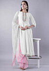 Embroidered Cotton Silk A Line Suit in White