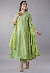 Embroidered Cotton Silk Aline Suit in Green