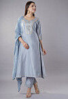 Embroidered Cotton Silk Aline Suit in Grey