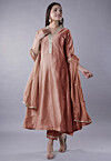 Embroidered Cotton Silk Anarkali Suit in Dark Peach